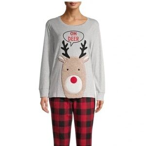 Holiday Time Gray Holiday Oh Deer! Reindeer Pajama Plaid Lounge Set